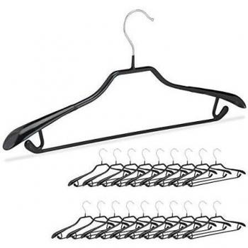 Pack de 20 Perchas Antideslizantes para Trajes de Metal y PVC, Negro, 45 cm