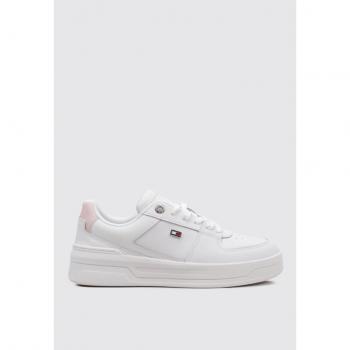 Tommy Hilfiger Elegant White Lace-Up Sneakers with Contrast Detail - EU37/US7