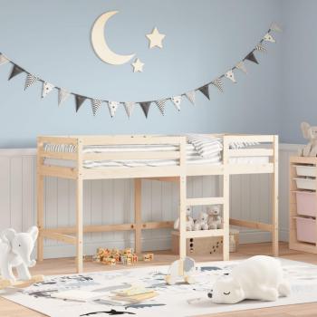 Cama alta infantil de pino macizo con escalera 80x200 cm marrón