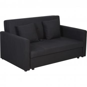 HOMCOM Sofá Cama de 2 Plazas Tapizado en Algodón con Reposabrazos, 2 Cojines Desmontables y Base de Almacenaje 152x101x81 cm Gris Carbón