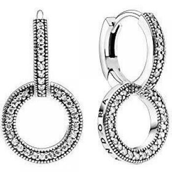 Pandora Pendientes dobles brillantes en plata.
