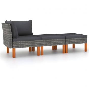3-Piece Garden Lounge Set with Synthetic Rattan and Solid Eucalyptus Wood