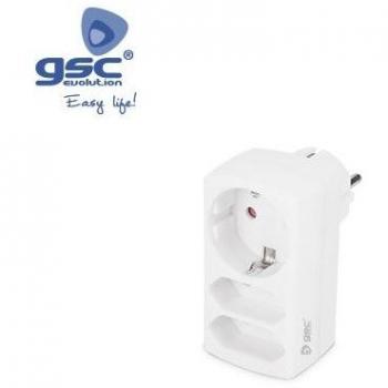Adaptador Triple Salida Schuko en Línea GSC 000203366 - Conectores Eléctricos