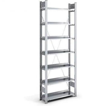 Estantería de Oficina Steckregal 2350x750x300mm con 7 Estantes de Acero Galvanizado, Unilateral, Color Plata