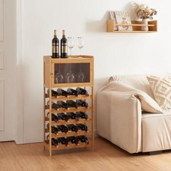 Estantería de vino Gjerstad con portavasos de bambú natural para 20 botellas 100x47x28cm