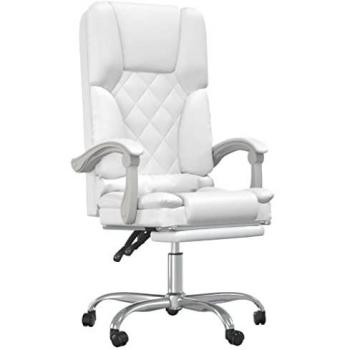 Silla de oficina reclinable con masaje en cuero sintético blanco Vidaxl