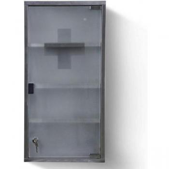 Armario de Medicinas Pared 60x30x12cm, 4 Compartimentos, Puerta Vidrio Mate, 2 Llaves, Acero Inoxidable, Primeros Auxilios, Jago