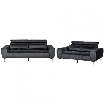 Conjunto de sala de estar moderno de 5 plazas con reposacabezas ajustables tapizado en terciopelo negro Vegamo