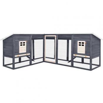 Outdoor Rabbit Hutch with Run Grey and White Solid Fir Wood