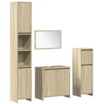 Juego de muebles de baño 4 piezas contrachapada roble Sonoma Marrón