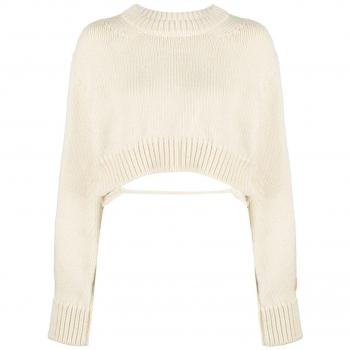 Heron Preston Women's Cropped Wool Sweater in White | Size Small | HWHE021F23KNI001