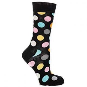 Happy Socks Big Dot Colorful Crew Socks - Yellow, Orange, Pink, Light Blue, Grey - Size: 36-40