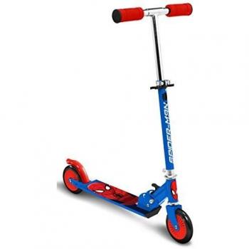 Patinete Infantil Plegable de Aluminio 2 Ruedas Spiderman Azul/Rojo con Freno de Pie