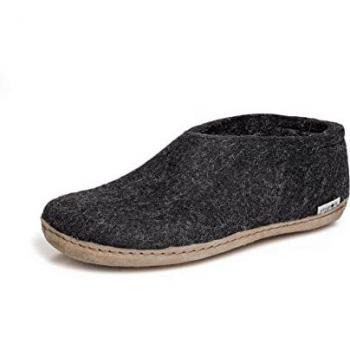 Charcoal Leather/Wool Glerups Adult Slippers, Size 37 M