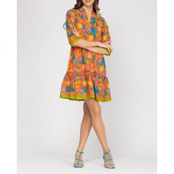 Niza Vestido corto con frontal plisado y dobladillo con volantes