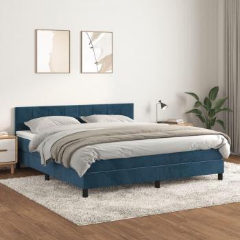 Cama box spring con colchón de terciopelo azul oscuro 160x200 cm