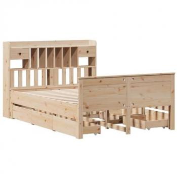 Cama con Estantería de Madera Maciza de Pino 160x200 cm sin Colchón, Cama con Almacenamiento para Dormitorio