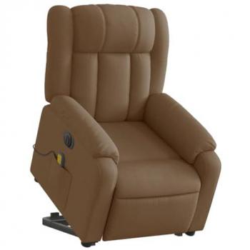 Sillón de Masaje Eléctrico Reclinable y Elevable con Respaldo y Reposabrazos, Tela Marrón