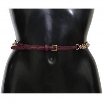 Dolce & Gabbana Purple Leather Gold Chain Crystal Waist Belt - 90 cm / 36 Inches