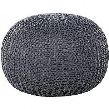 Pouf Ottoman Redondo Pequeño de Algodón Trenzado Gris Oscuro con Relleno de Perlas EPS 50 x 35 cm