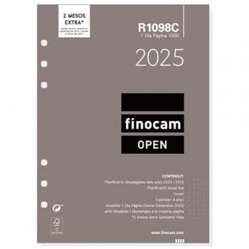 Finocam - Recambio Anual Open 2025 - 1 Día Página (Enero 2025 - Diciembre 2025) Catalán, tamaño 1000-155x215 mm, incluye planificación para 12 meses