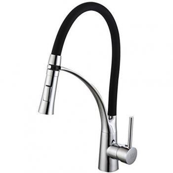 DP Grifería GC11081 Grifo Monomando Extraible de caño Alto en Color Fregadero Modelo Arandano, Negro y Plata