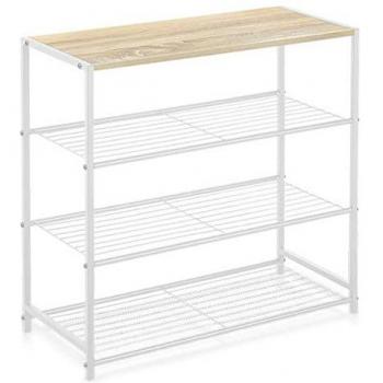 Estantería Confortime 4 Niveles Metal y Madera Blanco 60 x 30 x 63,5 cm Organizador para Cocina, Dormitorio y Escritorio