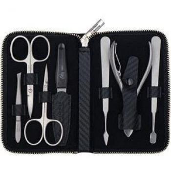 Set de Manicura Carbono ERBE, 7 Piezas, Estuche con Cierre, Color Negro, Unisex