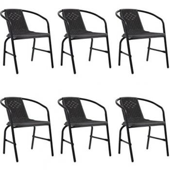 vidaXL Garden Chairs 6 pcs Plastic Rattan and Steel 110 kg