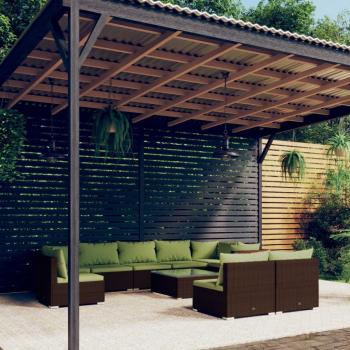 Set de muebles de jardín 10 piezas con cojines en ratán sintético marrón