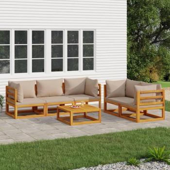 vidaXL 6-Piece Solid Wood Garden Lounge Set with Taupe Cushions