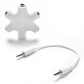 Conector Duplicador Splitter Audio Jack 3.5mm 6 Vías Hembras Hub con Cable Blanco