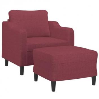 Sillón con Taburete Tela Rojo Tinto 60 cm, Silla con Respaldo y Reposabrazos, Sofá de Relax para Salón Hogar