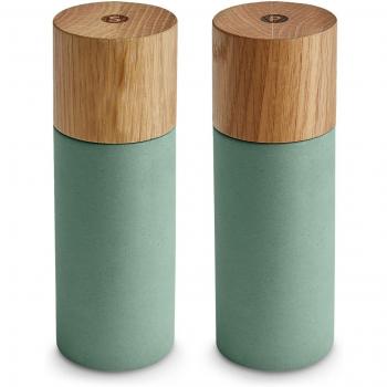 SPRINGLANE Set Molinillo de Pimienta y Sal Saleros de cocina Salero y Pimentero madera y hormigón Especiero con Grado de Molienda Regulable por Niveles - Color Menta