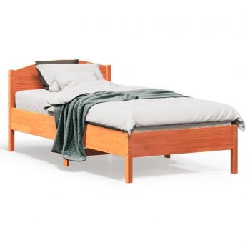 Estructura de cama sin colchón Cera marrón 90x190 cm en madera de pino con cabecero