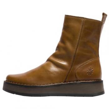 Fly London RENO053FLY Women's Zip Up Ankle Boots - Brown/Camel, Rug Leather, Mid Boots, Size 7 UK