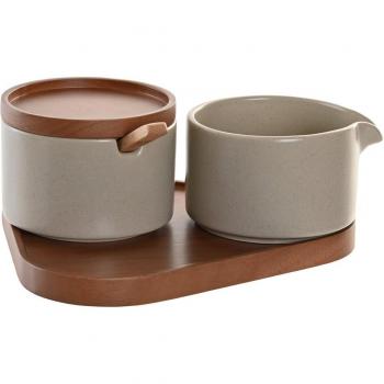 Set de Azucarero y Lechera de Rubberwood 19,5x18,5x7 cm - Elegancia Natural
