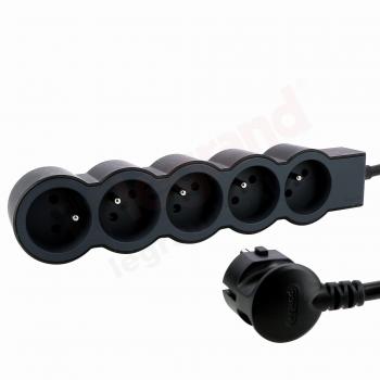 Regleta de enchufes Legrand 5 tomas 2P+T, cable de 3m, color negro y gris