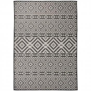 Alfombra de exterior de tejido plano 120x170 cm rayas negras