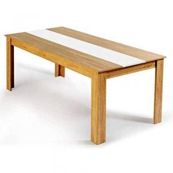 Mesa de Comedor Rectangular Georgia para 8 Personas en Imitación Haya y Blanco 160 x 90 cm