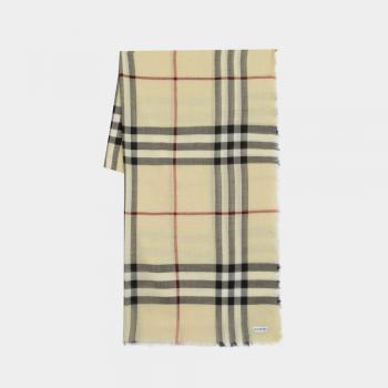 Burberry Women's Check Motif Scarf in Panna | 8090720153464 Color A1450, Neutral Wool Check Scarf, Beige unisex, Size: ONE SIZE