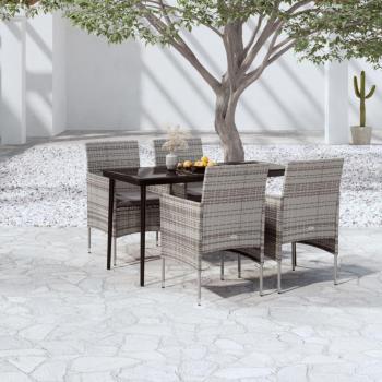 5 Piece Grey and Black Garden Dining Set with Cushions