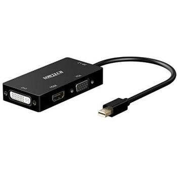 Mini Adaptador Displayport, SOWTECH 3 en 1 Adaptador DP de 1.2 Versión 4Kx2K, Mini DisplayPort DP al cable de Convertidor HDMI/VGA /DVI HDTV Audio macho a hembra soporta el Puerto Thunderbolt - Negro