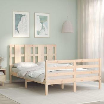 Estructura de cama de matrimonio con cabecero de madera maciza Vidaxl Marrón