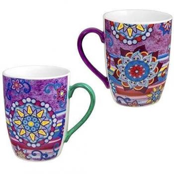 Conjunto De 2 Tazas En Ceramica Grandes, Diseño Inspirado En Los Bellos Colores Y Formas De Los Mandalas, Capacidad De 300 Ml, Colección Mandalas