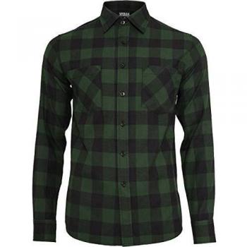 Urban Classics Camisa de Franela a Cuadros Hombre Camisa de Franela Negro/Verde Oscuro 4XL