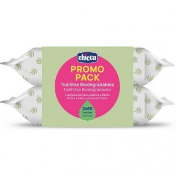 Toallitas Biodegradables Chicco para Bebé con Tapa - 2 Packs de 60 Unidades