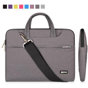 Qishare 13.3-14 pulgadas de tela de poliéster multifuncional impermeable bolso de hombro del ordenador portátil, correa de hombro ajustable y mango supresible, maletín portátil de la manga para Chromebook / Macbook / Ultrabook