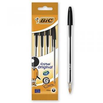 BIC Cristal Ballpoint Pen - Black - Pack of 4 Comfortable And Super-Durable Ballpoint Pens Medium Point