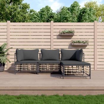 vidaXL 4 Piece Anthracite Poly Rattan Garden Lounge Set with Cushions